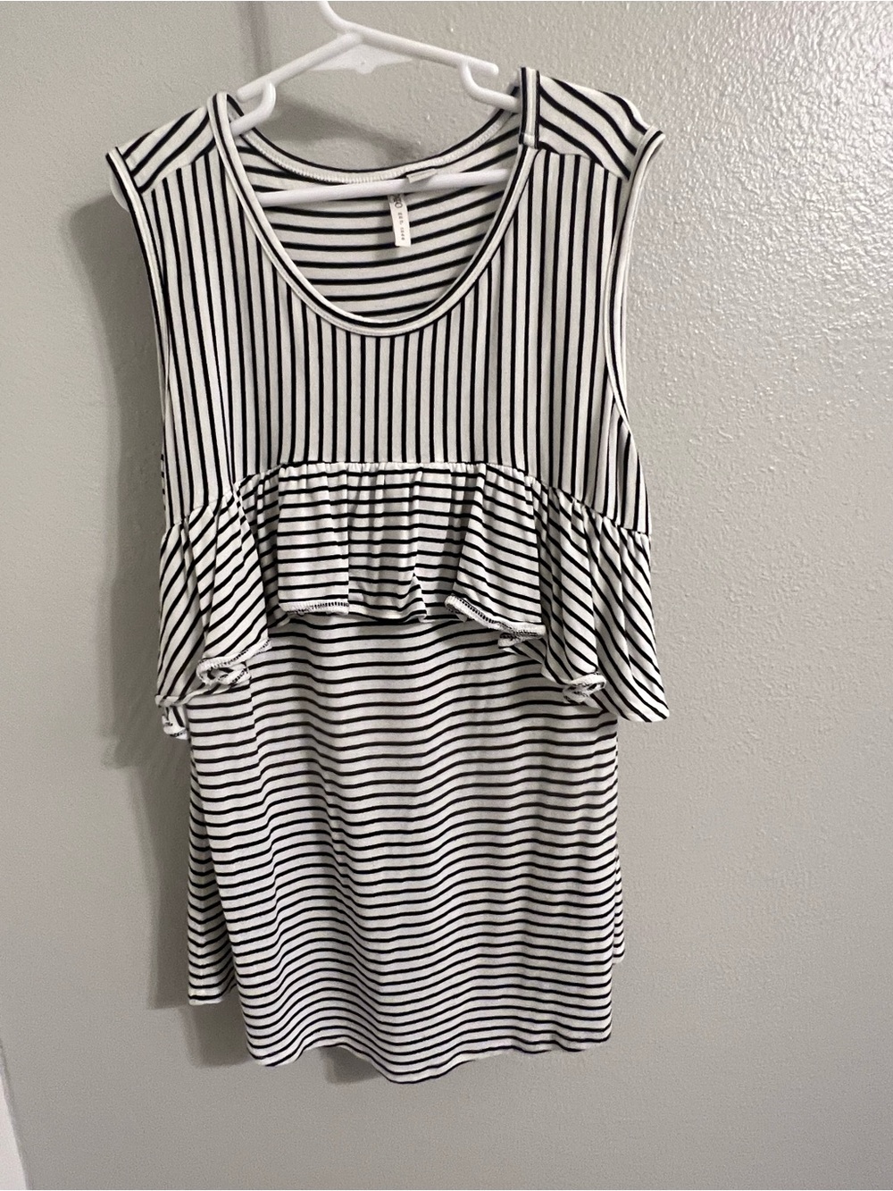Cato Black and White Striped Ruffle Tank Top